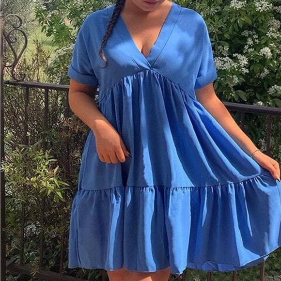 Blue Ruffle Hem Dress - Picture 2 of 3